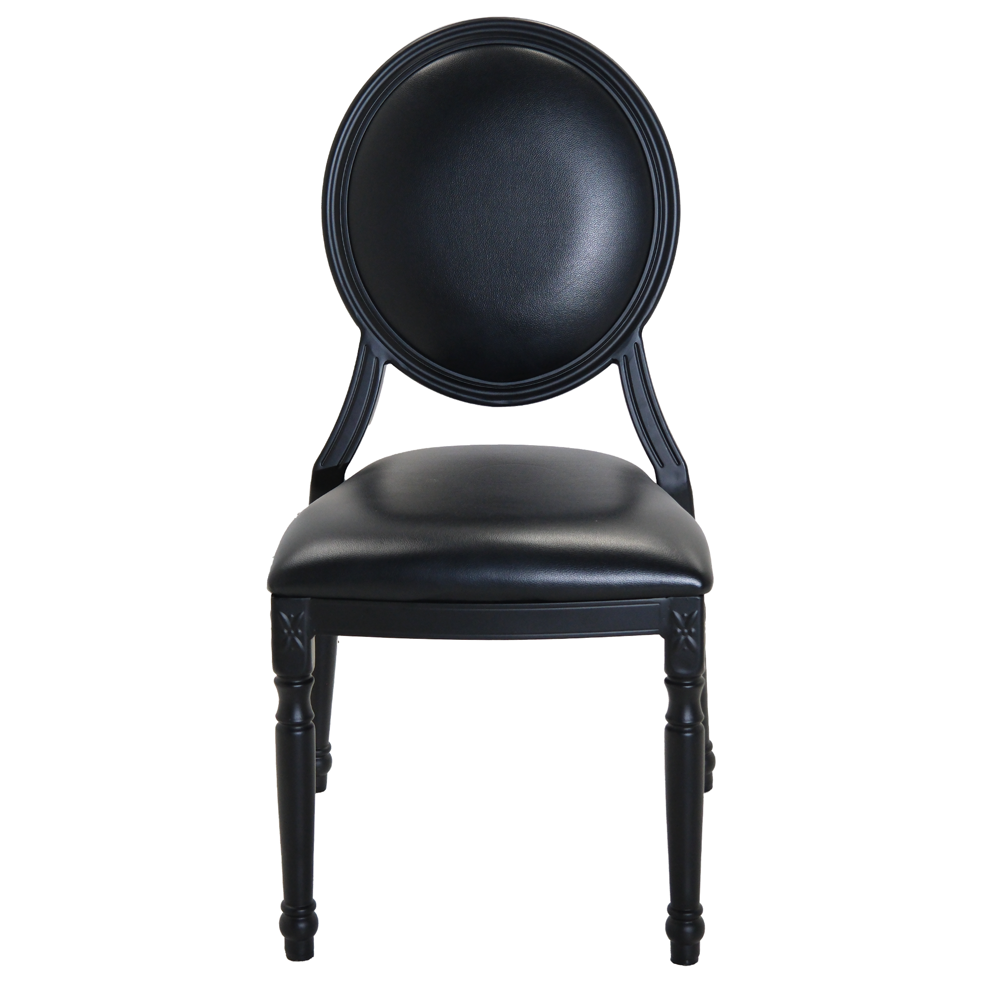 Black Leather Oval Back Metal Chair