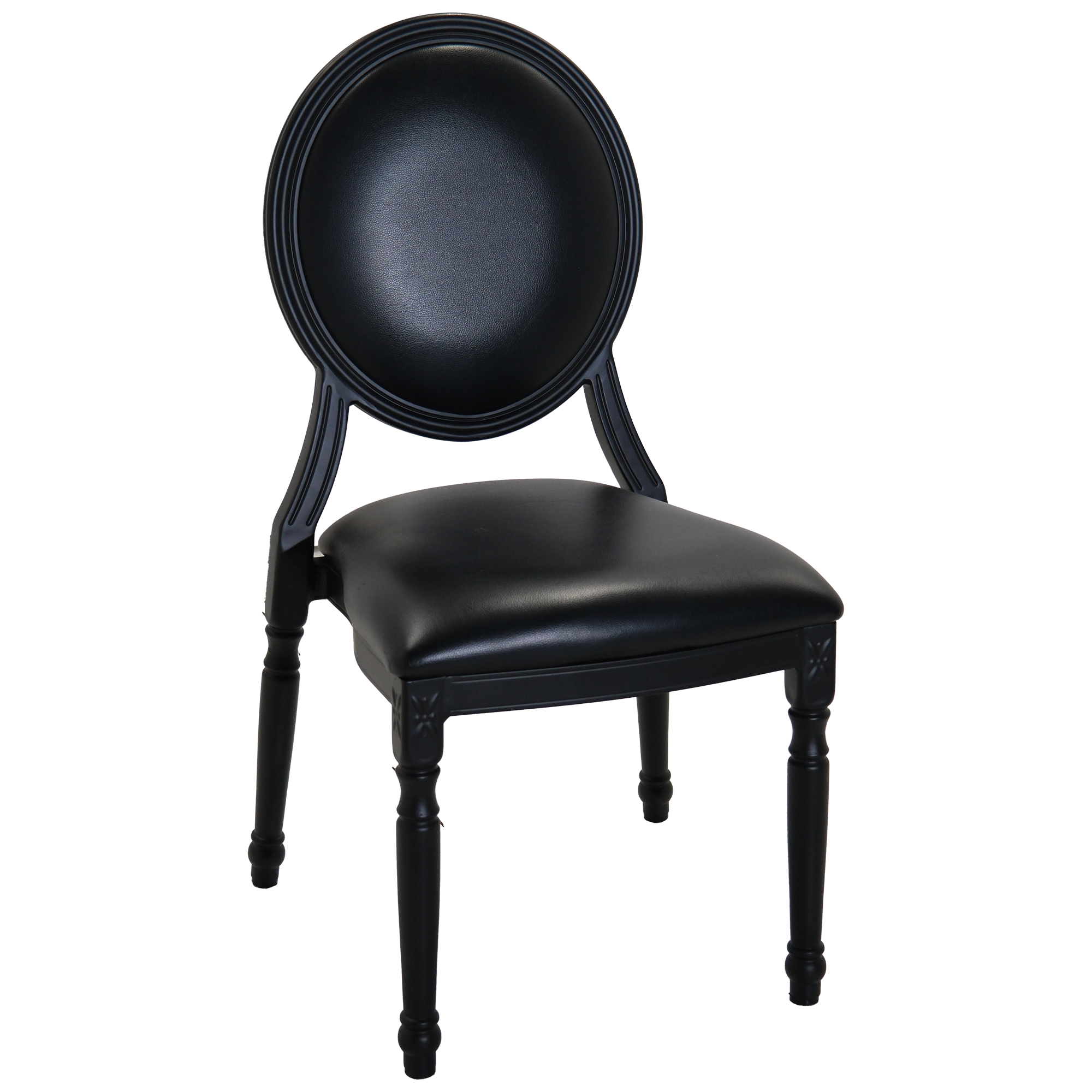 Black Leather Oval Back Metal Chair