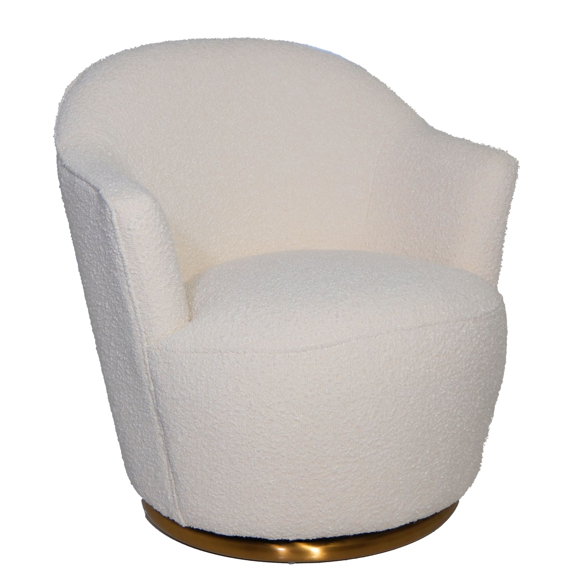 Off White Bouclé Swivel Chair w/ Gold Base