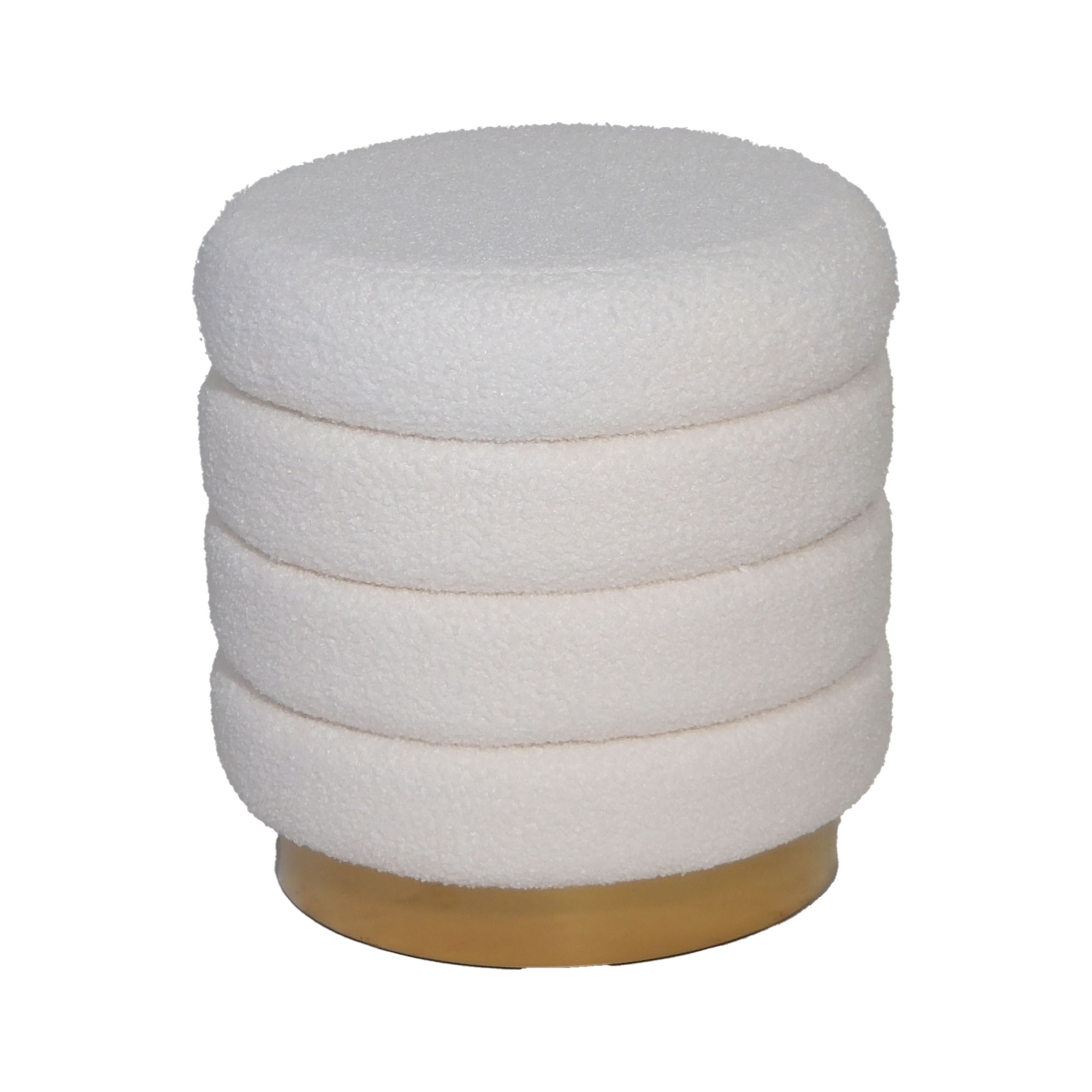 Off White Bouclé Ottoman w/ Gold Base