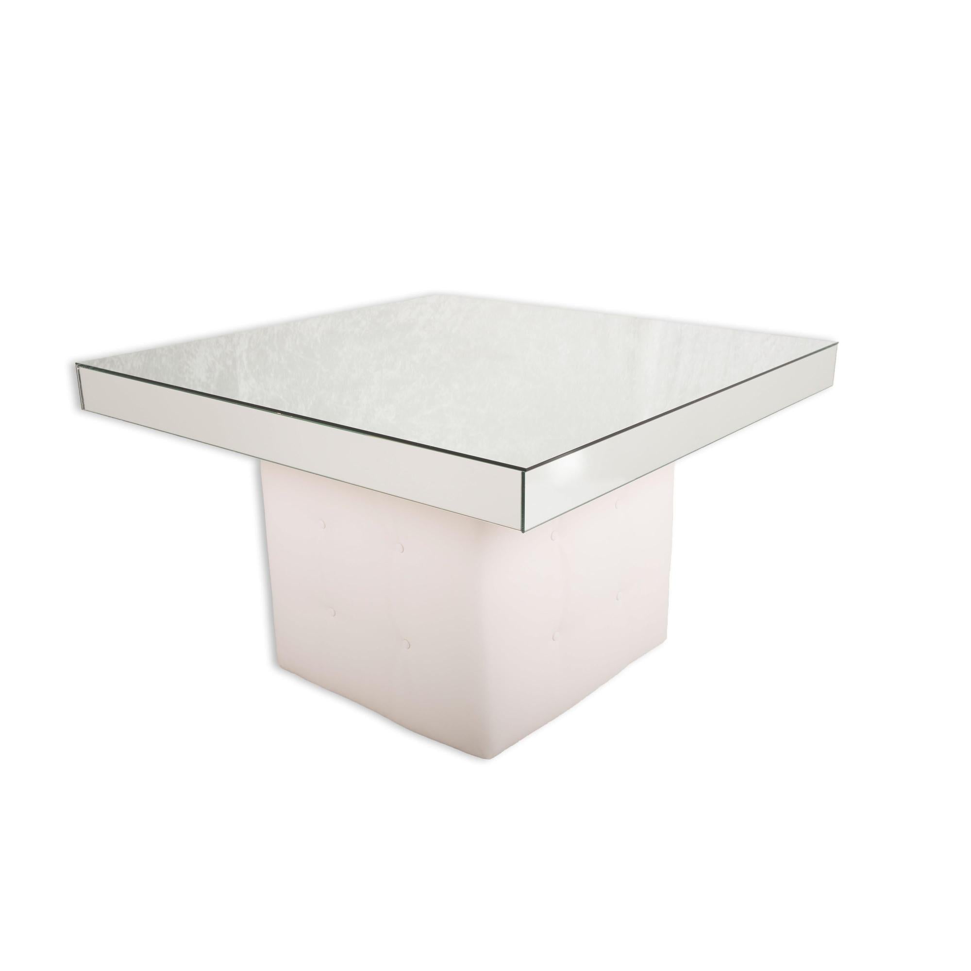 4′ Mirror Table w/ White Tufted Base