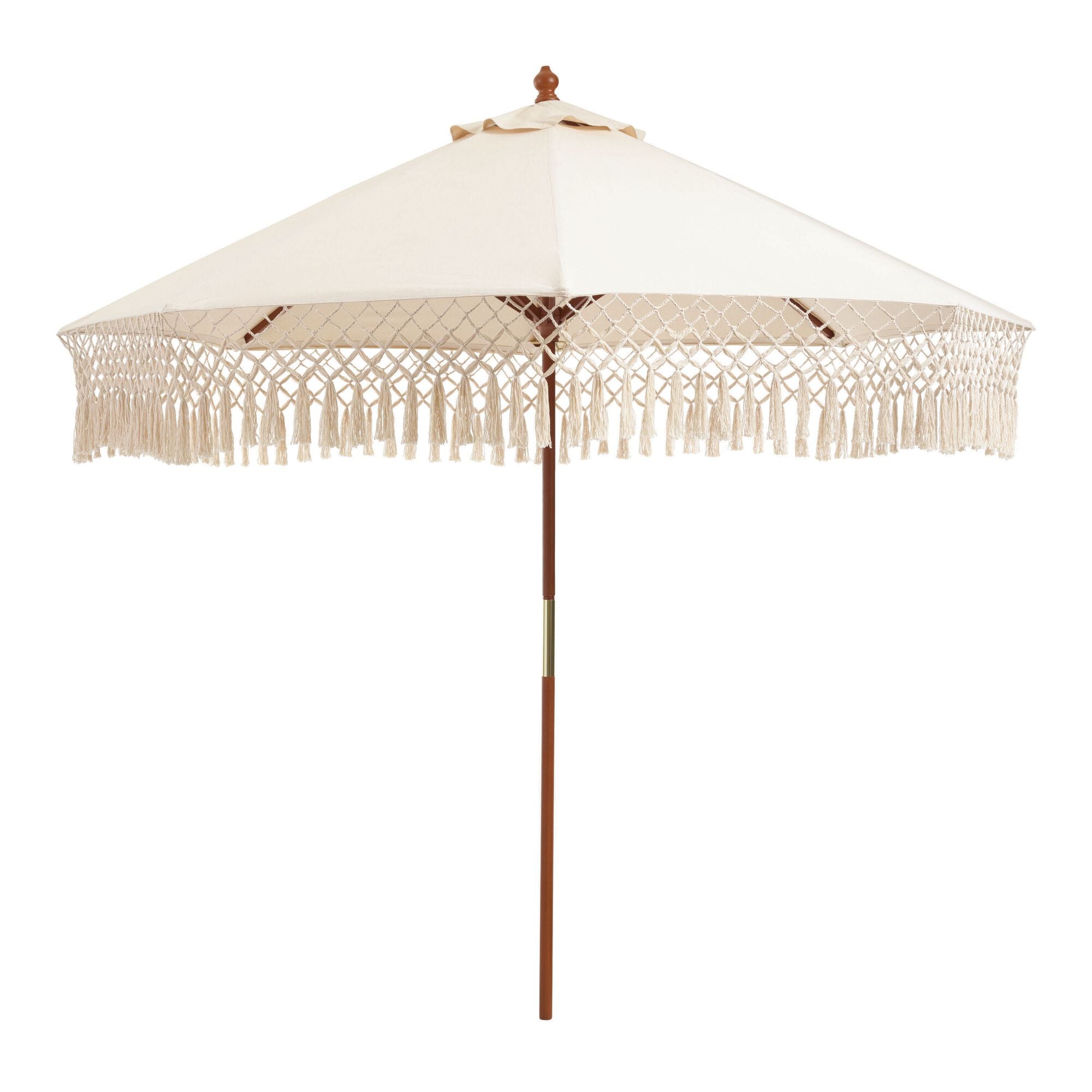 fringe umbrella patio 9′ Fringe Tassel Umbrella w/ Base