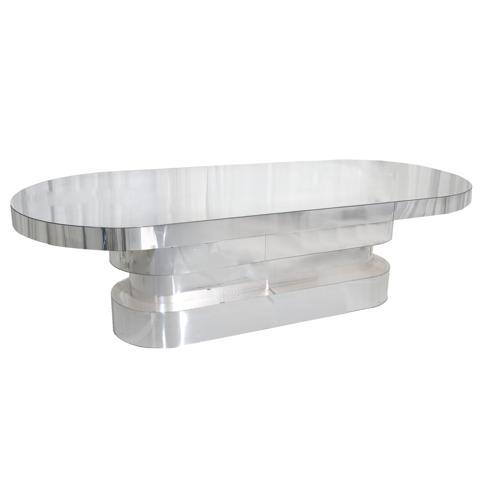 8′ Silver Oval Table w/ 3 Layer Base
