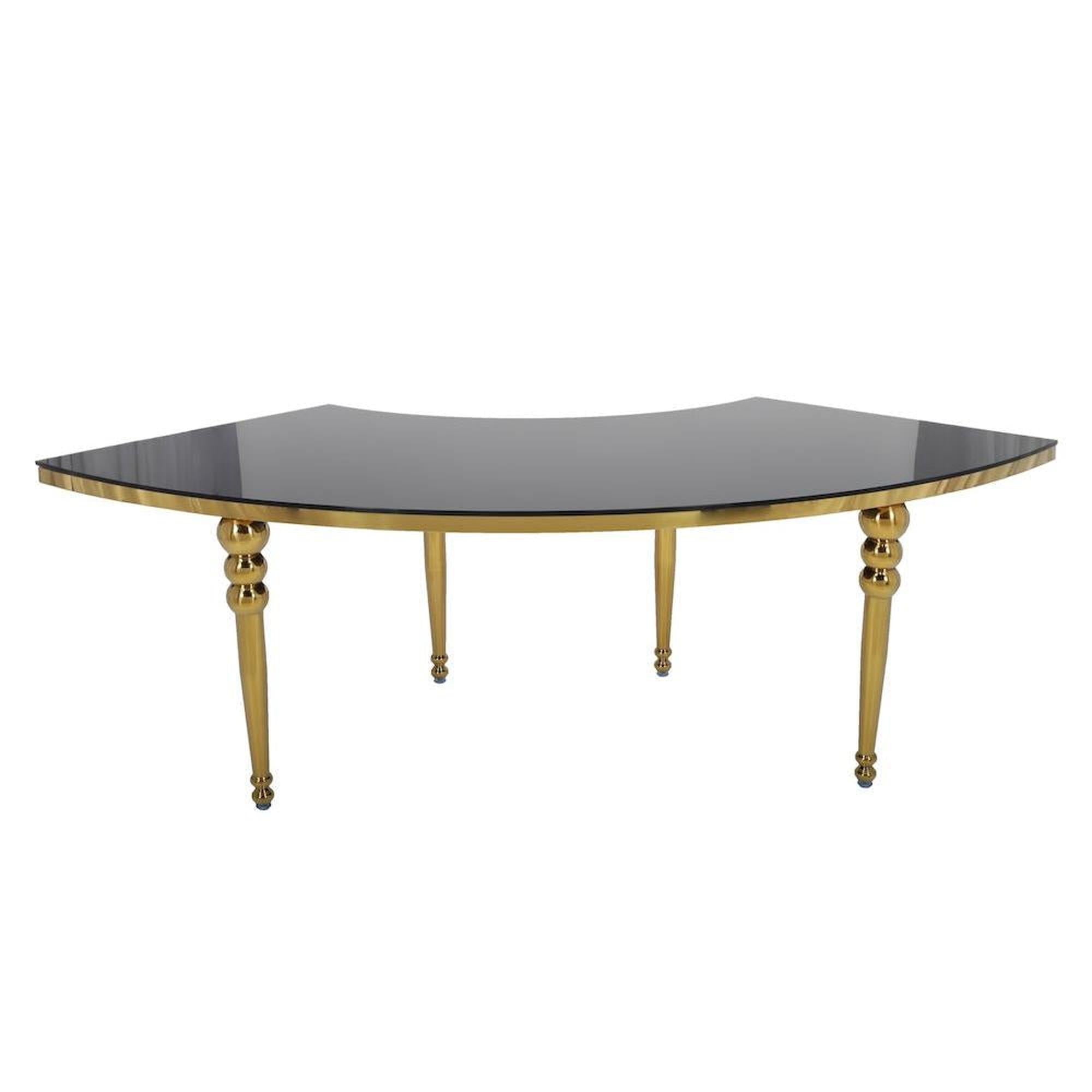 9′ Gold Frame Serpentine Table w/ Black Mirror Top