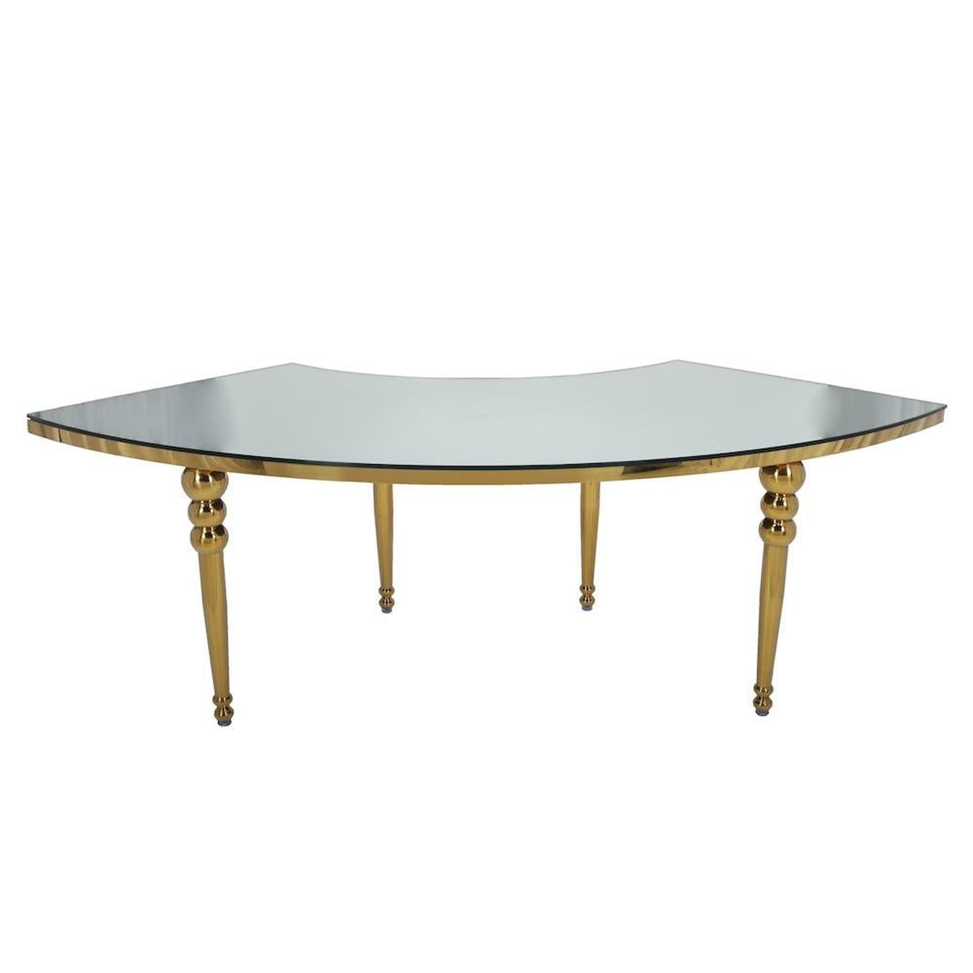 9′ Gold Frame Serpentine Table w/ Mirror Top