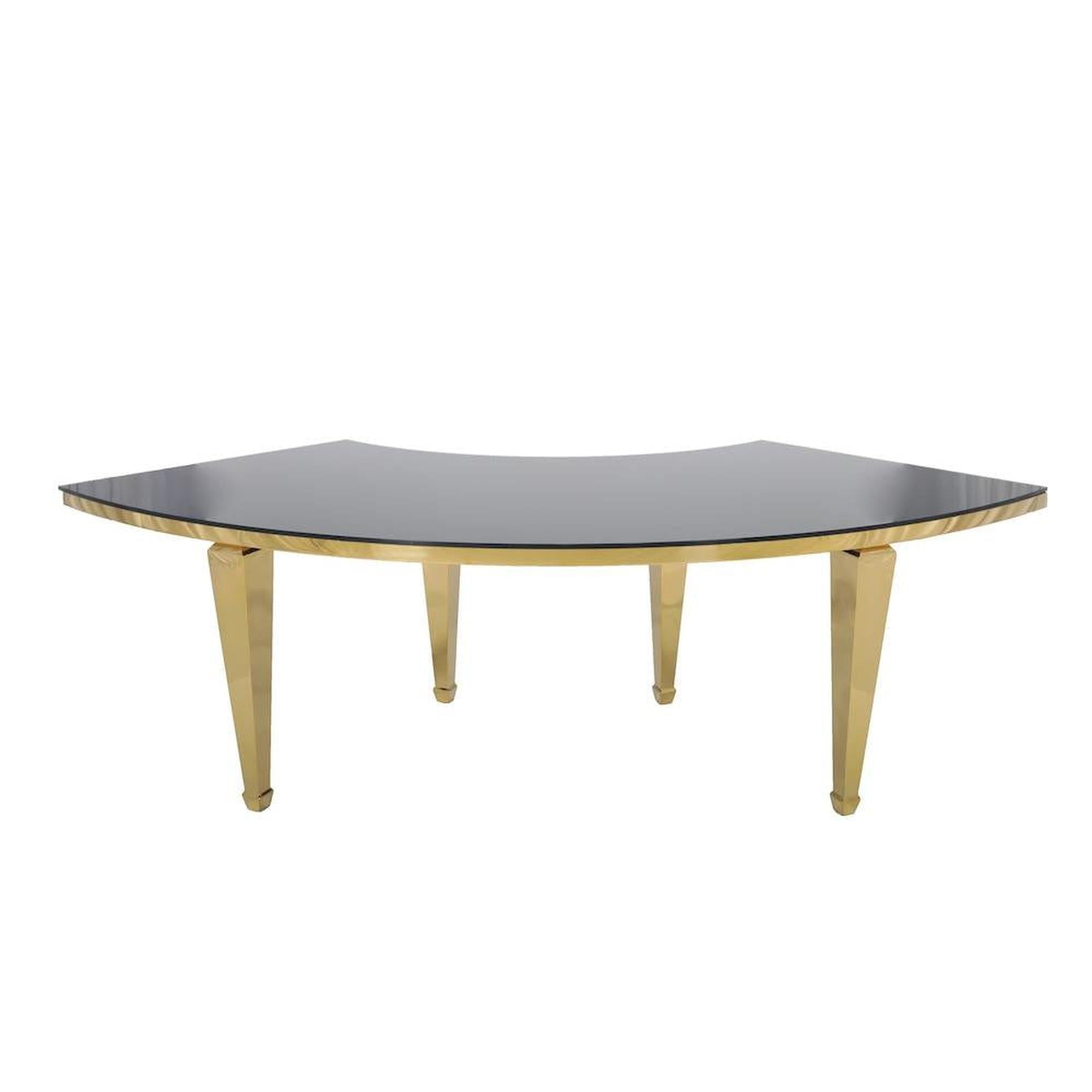 9′ Gold Washington Serpentine Table w/ Black Mirror Top
