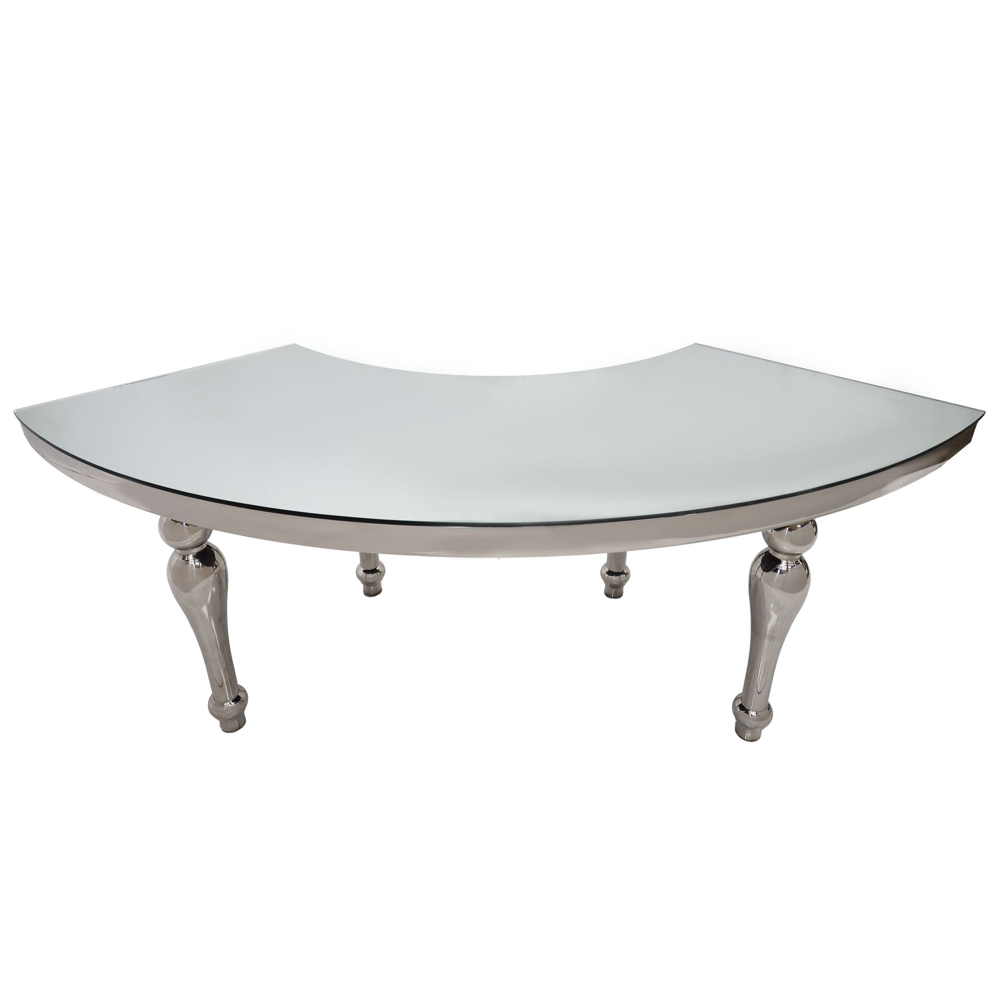 9′ Silver Frame Serpentine Table w/ Mirror Top