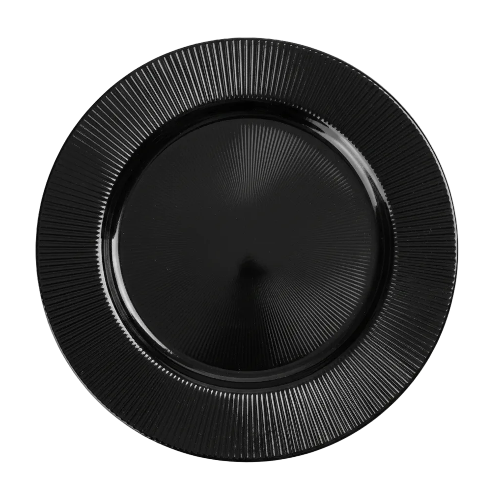 Black Sunburst Glass Charger Plate