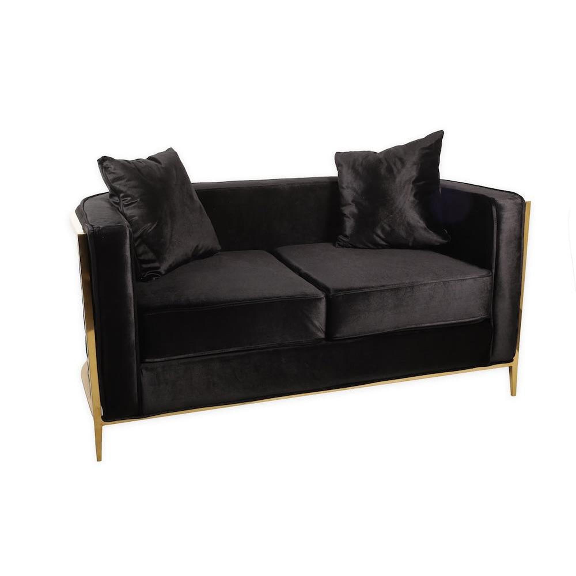 Black Velvet Loveseat w/ Gold Frame