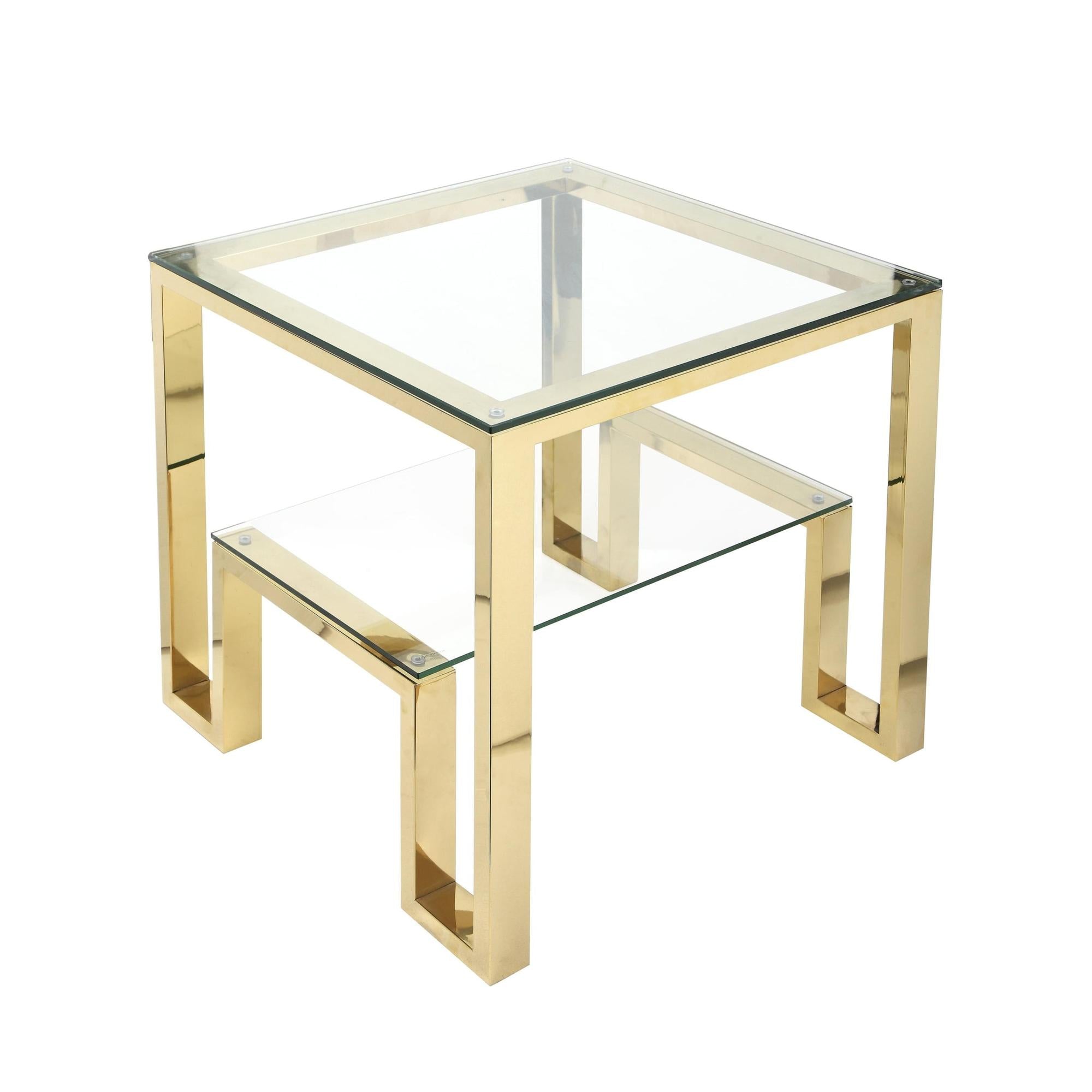 Glass Side Table w/Gold Base