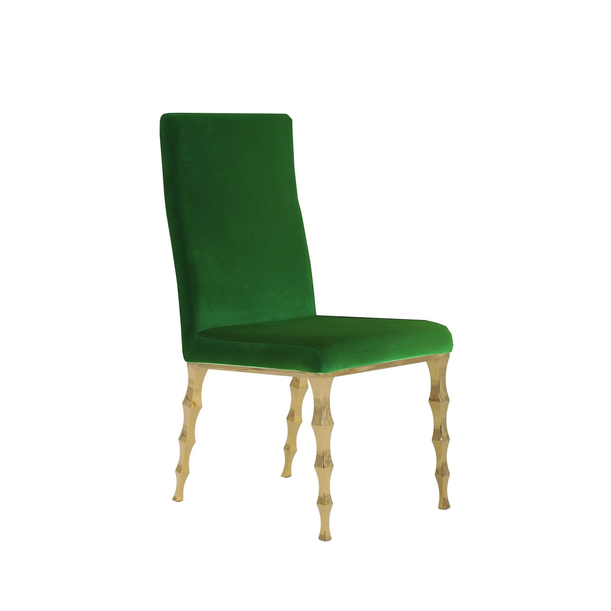 Gold Metal Hydra Chair w/ Green Velvet Seat