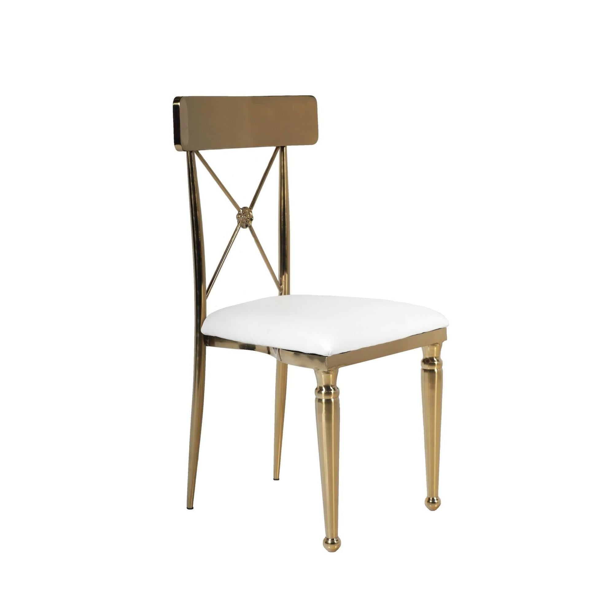 Gold Metal X-Back Chair w/ White Leather Seat