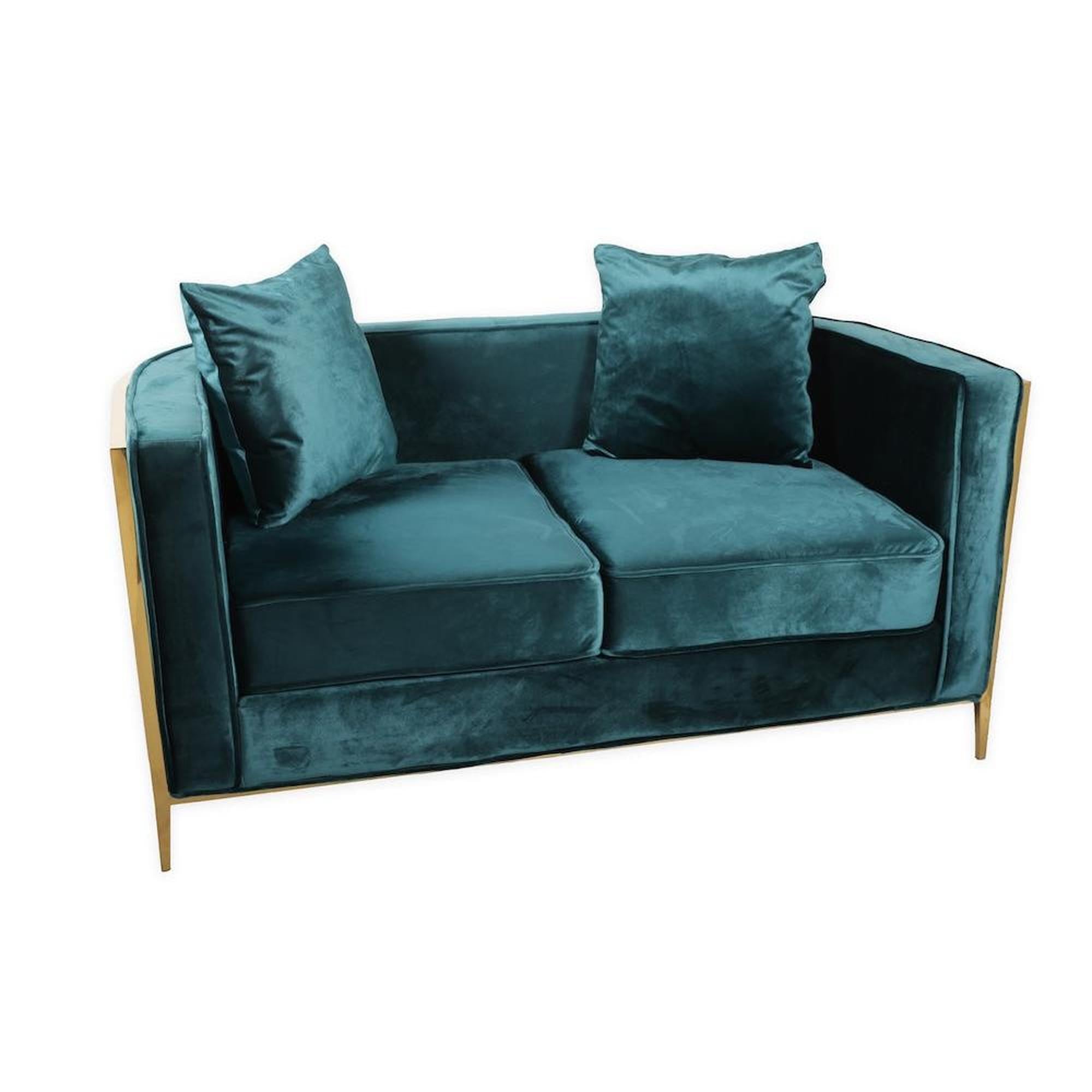 Green Velvet Loveseat w/ Gold Frame