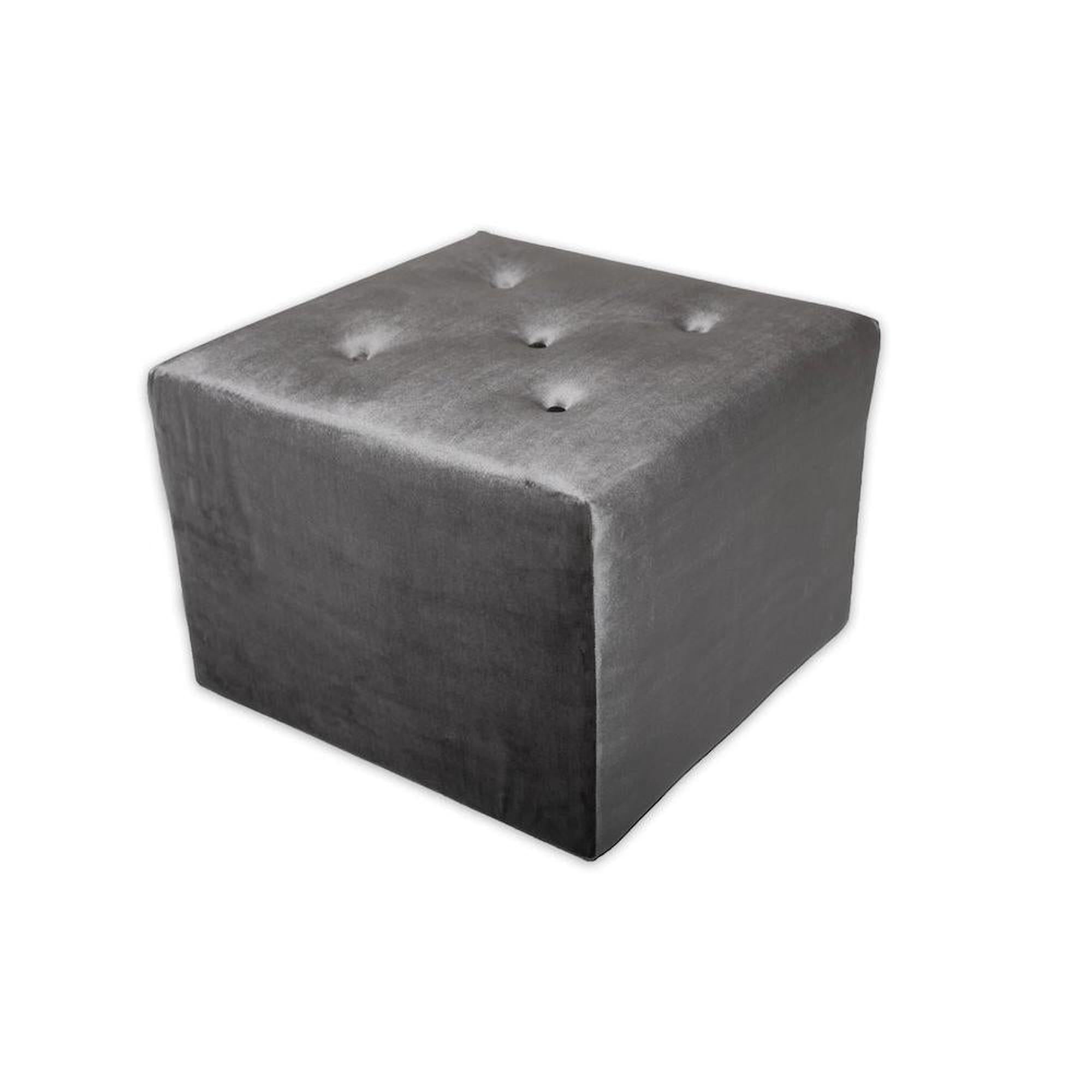 Grey Velvet Cube Ottoman