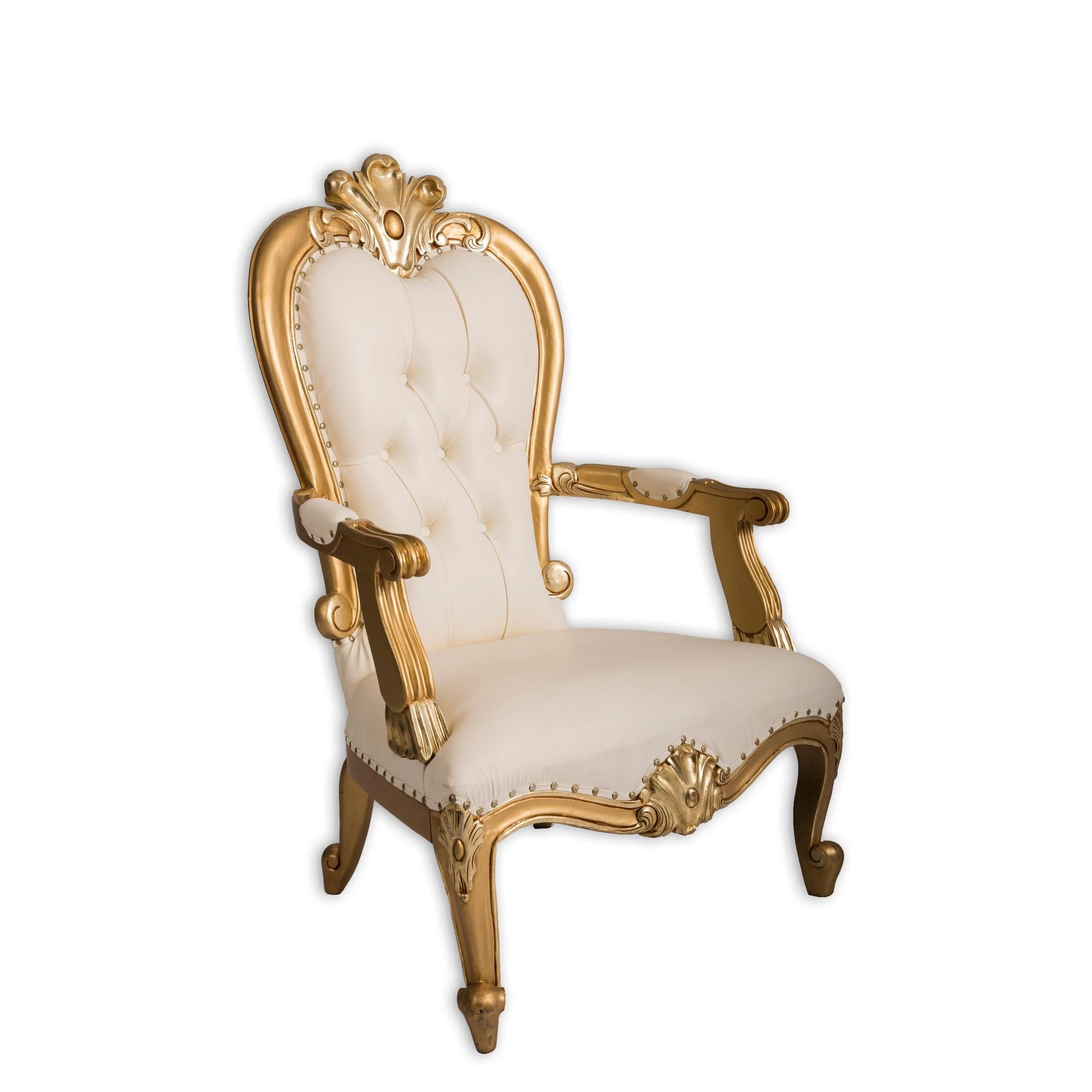 Ivory Leather Chair w/Gold Frame