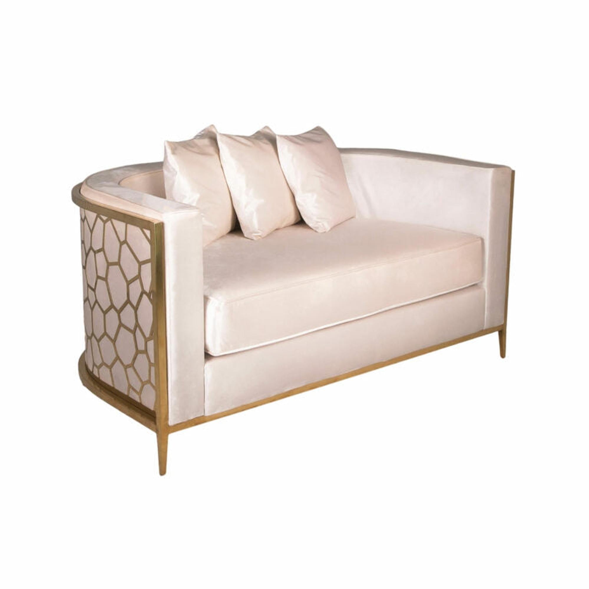 Ivory Velvet Loveseat w/ Gold Frame