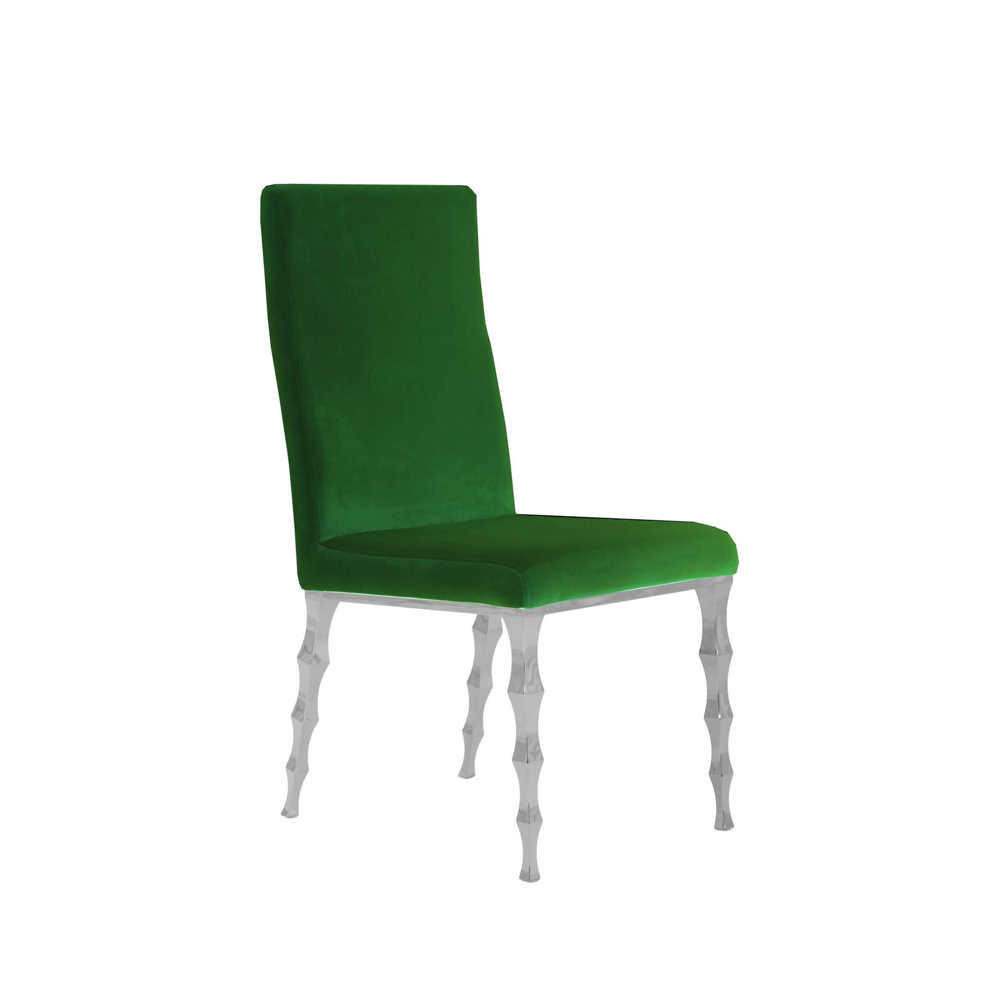 Silver Metal Hydra Chair w/ Green Velvet Seat