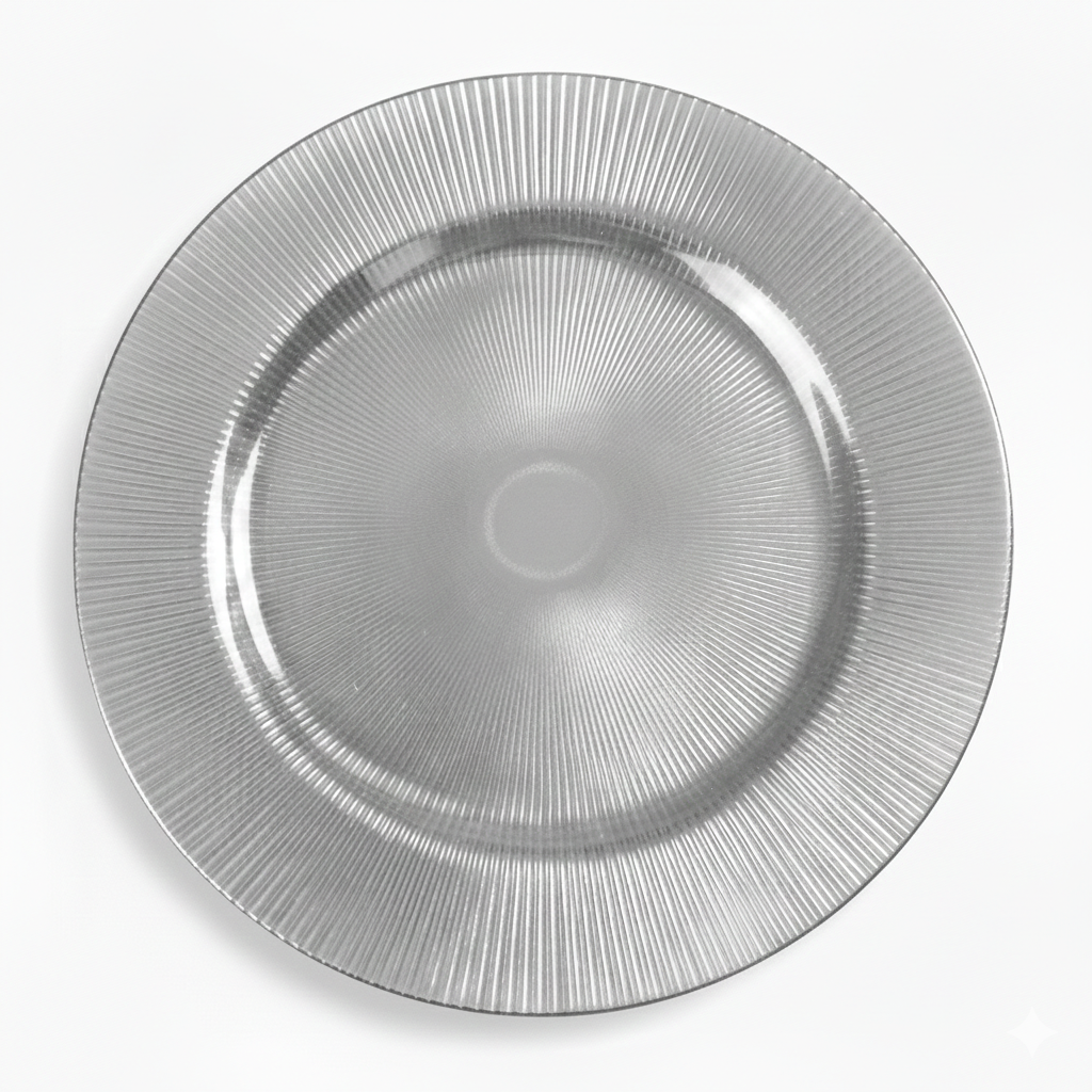 Silver Sunburst Glass Charger Plate