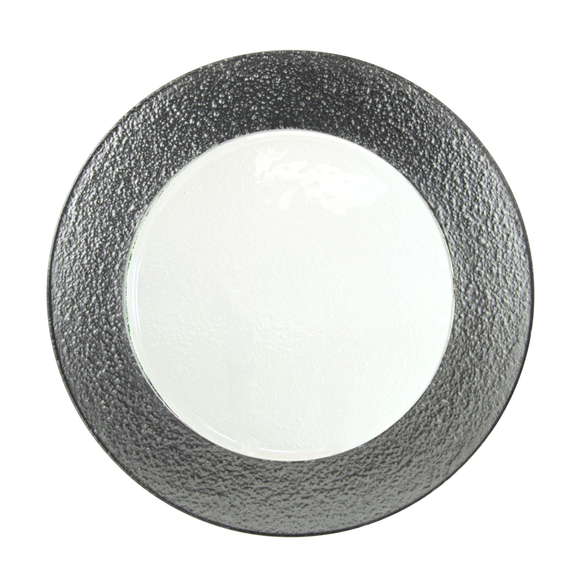 Silver Textured Banded Glass Charger Plate