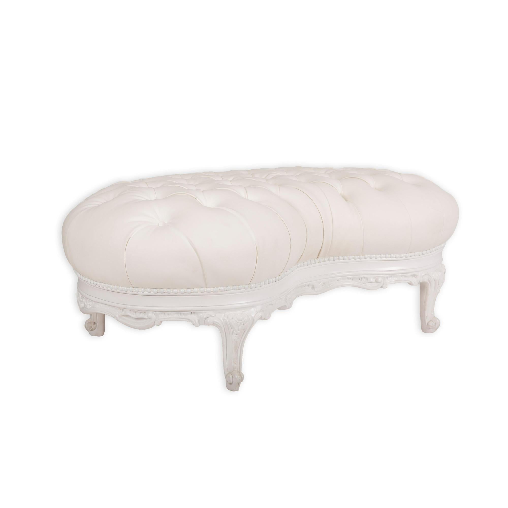 White Leather Tufted Bench