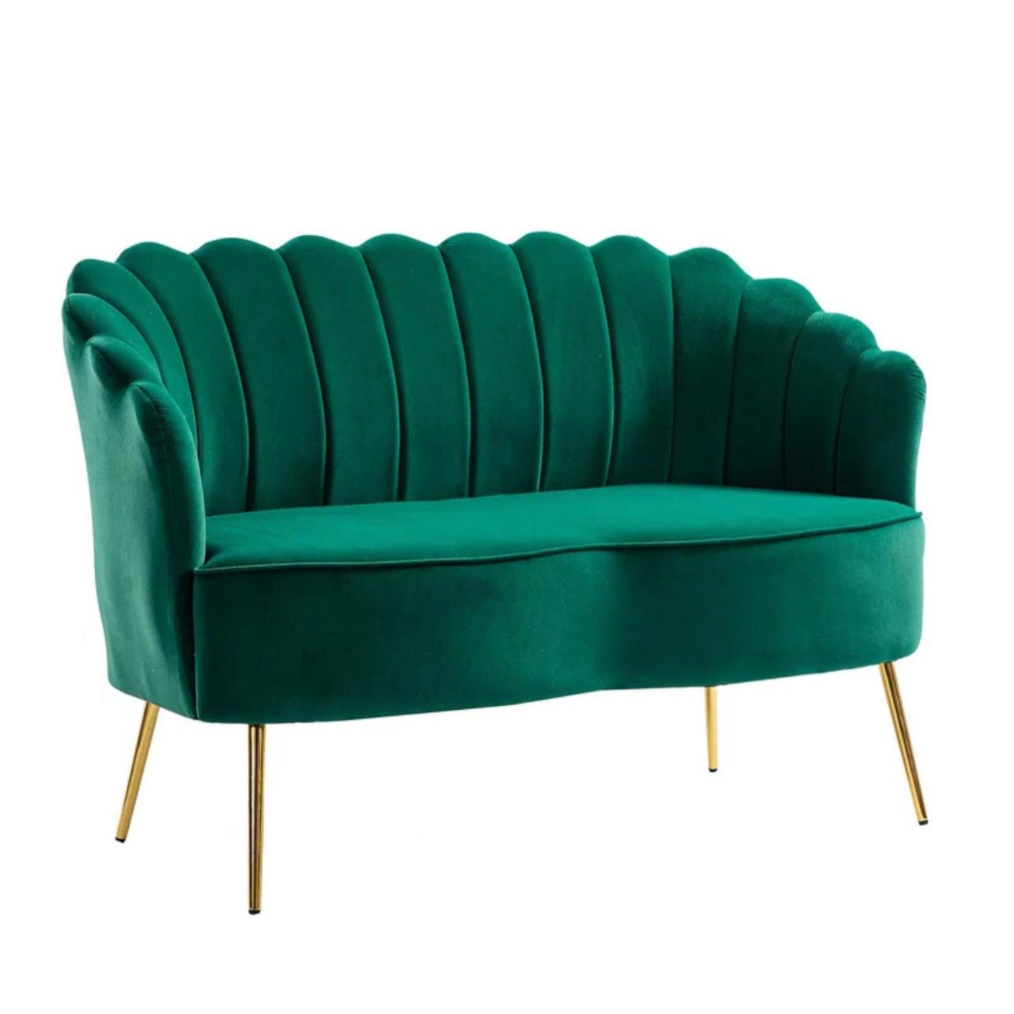 Green Velvet Shell Back Loveseat